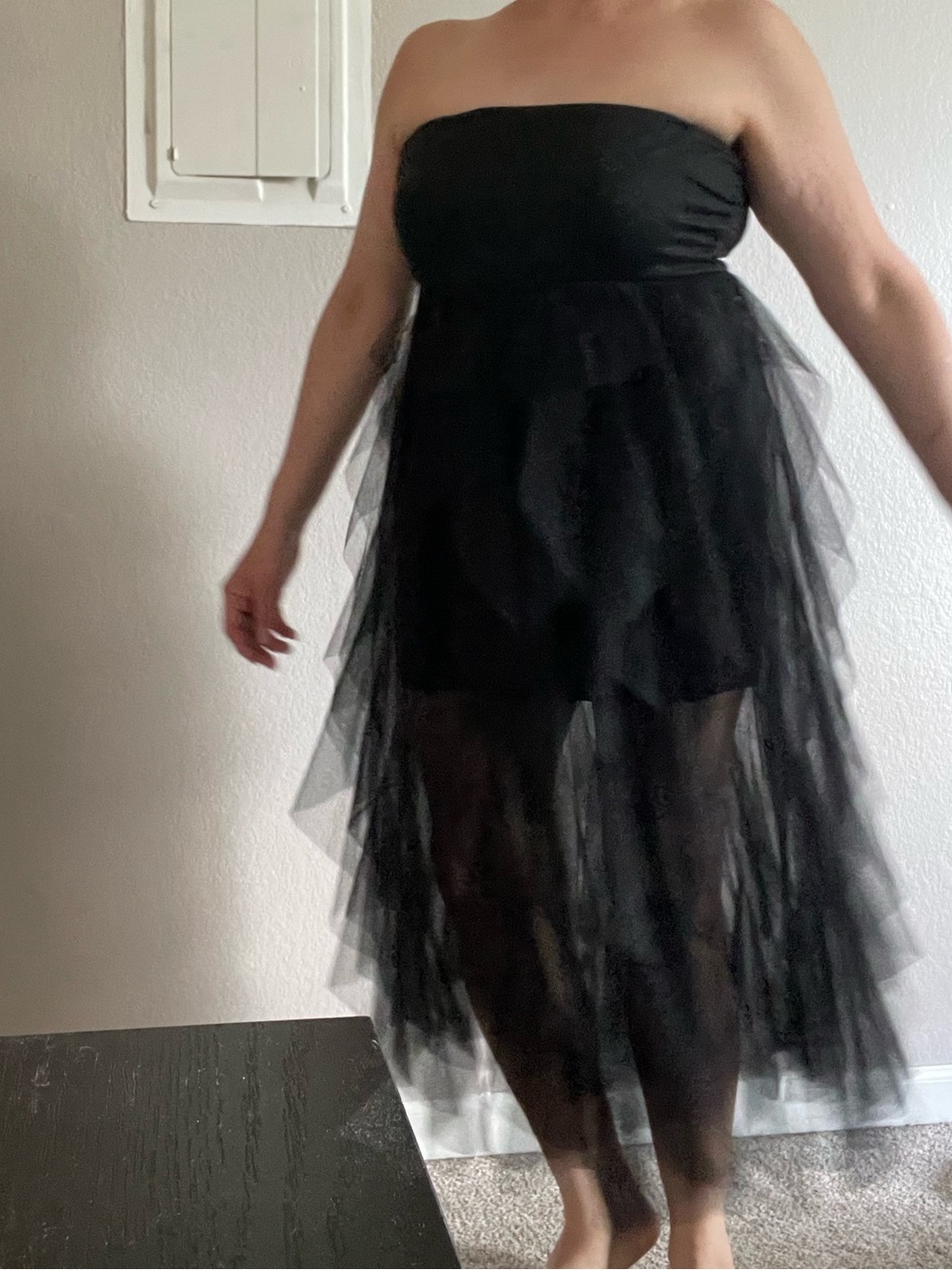 Strapless Black Layered Tulle Dress